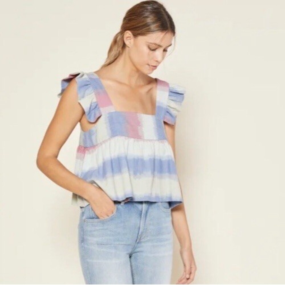 Outerknown Womens Multicolor Adriatic Ikat Stripe Astrid Top Babydoll Ruffle